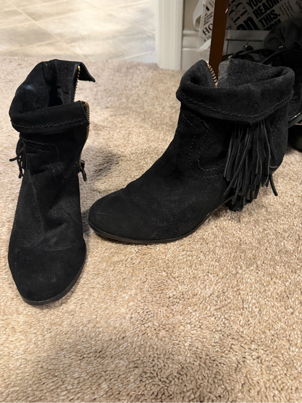 Sam Edelman Black Suede Fringe Ankle Boots